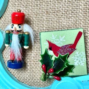 5/$25 Vintage Christmas Nutcracker and Cardinal Brooch Pins